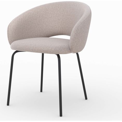 Chaise en tissu beige chiné et pieds noirs - MILLY (1/5)