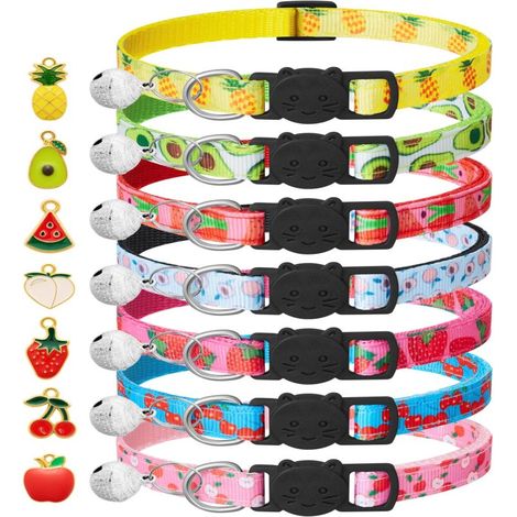 Colliers détachables pour chats avec clochettes et pendentifs fruits, réglables et sécurisés (Lot de 7) (1/5)