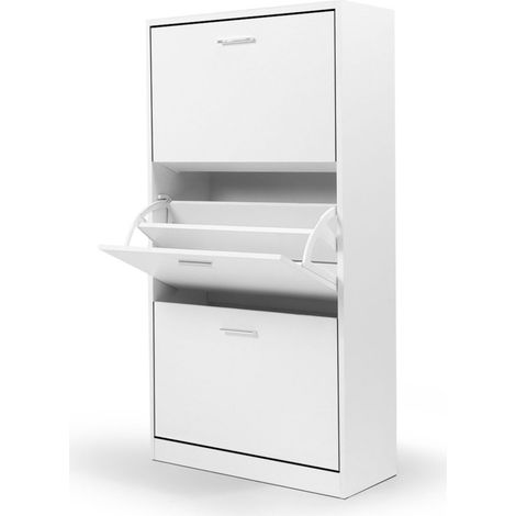 Idmarket – Meuble à chaussures 3 portes blanc – Capacité 18 paires – Dimensions 60x24x113 cm – Panneaux de particules – Design moderne et chic (1/6)