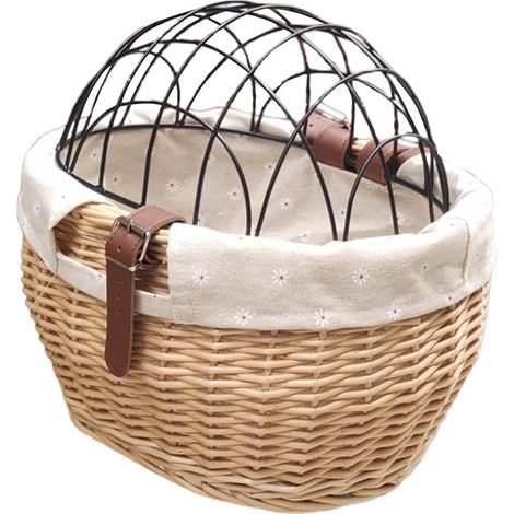Panier de Vélo, Panier de Vélo Osier pour Petits Chiens Chats Panier Avant de Transport pour Animaux de Compagnie avec Couvercle en Treillis Métallique (B) (1/5)