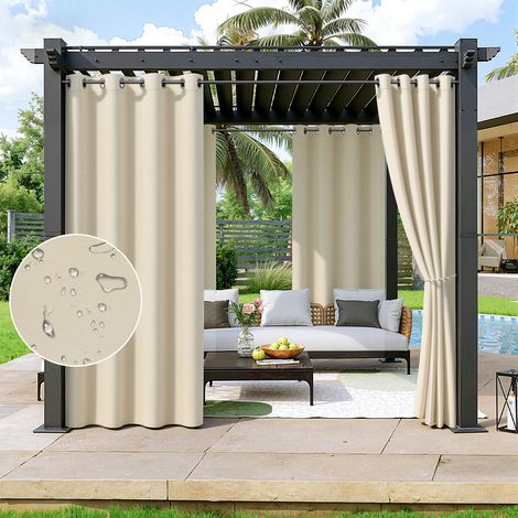TolleTour 2 Stücke Outdoor Vorhang Gardinen 254 x 213 cm Verdunkelungsvorhang mit Ösen Blickdicht Garten Patio Balkon Beige (1/5)