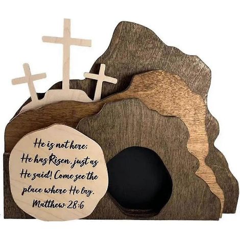Décoration en bois représentant la scène de la Résurrection de Pâques - Crèche de la Nativité - B (1/5)