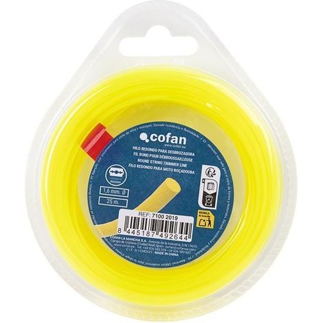 COFAN hilo redondo de nylon para desbrozadora 25 m x 1,6 mm , El hilo redondo de nylon de 1,6 mm está diseñado para ofrecer un corte preciso y duradero en trabajos de jardinería y (1/5)