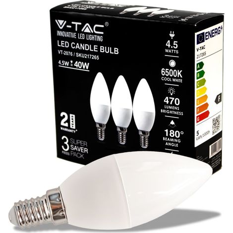 V-TAC 217265 LED EEK F (A - G) E14 Kerzenform 4.50 W Kaltweiß (Ø x H) 39 mm x 102 mm 3 St.