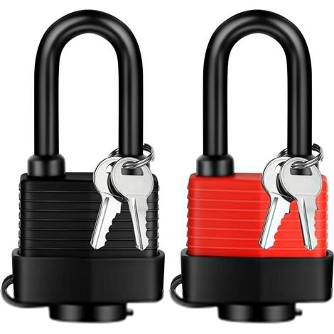 Lot de 2 cadenas avec clé - Résistant aux intempéries et à l'eau - Idéal pour l'extérieur, la cave, la porte de jardin, la porte de garage et le casier - Avec gaine de protection en (1/5)
