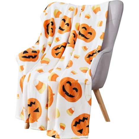 Couverture d'Halloween - Couverture d'Halloween en peluche 127 x 152 cm - Décoration d'Halloween douce et confortable en flanelle grise pour canapé, lit ou salon (Style 2) (1/3)