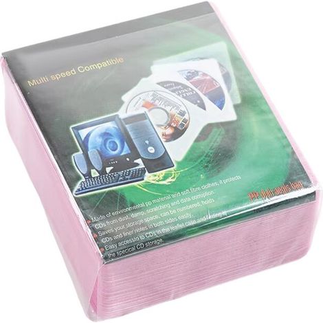 Set di 100 custodie per CD/DVD a doppia faccia, resistenti a graffi e polvere, colorate, rosa.