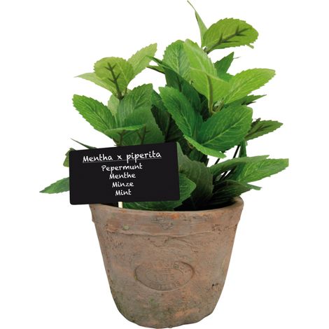 Menthe artificielle et son pot en terre cuite - Vert - D 11,8 x H 16,5 cm - Livraison gratuite (1/3)