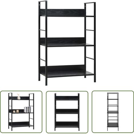 The Living Store Bibliothèque à 3 niveaux noir 60x27,6x90,5 cm bois d'ingénierie - Bibliothèque Murale - Étagère Salle À Manger - Étagère Industrielle - Rangement Intérieur - Meubles Déco (1/5)