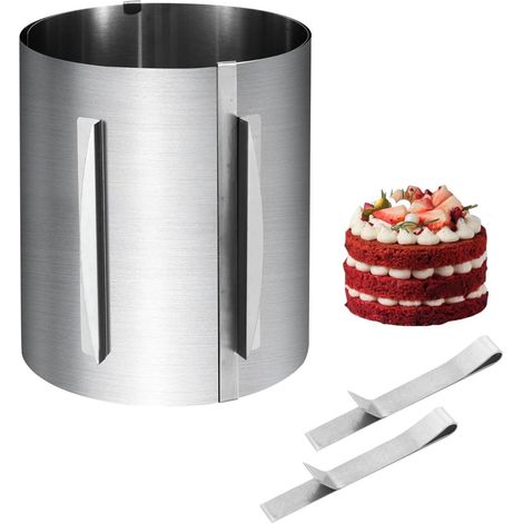 Bande À Gâteau Réglable - Acier Inoxydable - Diamètre 16 à 30 cm - Graduation Échelle - 2 Pinces - Pour Gâteaux Bas et Décoration - 1 Pièce