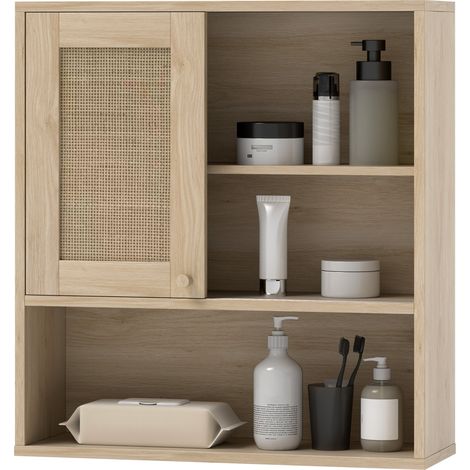 Armadio pensile da bagno 60 x 19,8 x 65 cm salva-spazio scorrevole lineare in truciolato legno naturale 210002729