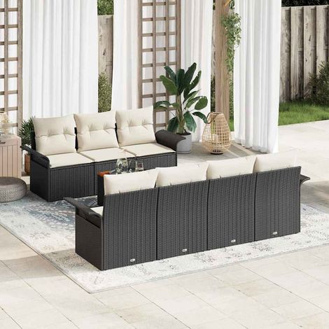 Conjunto de sofá de jardín 8 pcs Negro Poliratán (1/5)