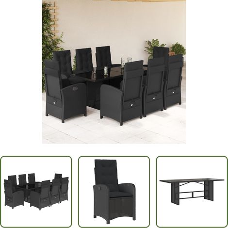 vidaXL Gartenessgruppe - 9-tlg. Garten-Essgruppe mit Kissen Schwarz Poly Rattan (1/5)
