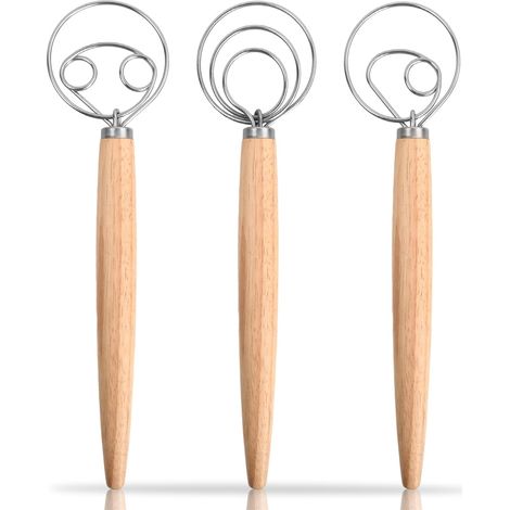 3 Pièces Fouet Pâte à Pain, Fouet de Cuisine Danois Mélangeur, Batteur d'Œufs 13" avec Manche en Bois pour Pâte à Pain Fouet de Cuisine Danois (1/5)