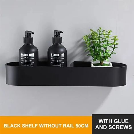 (50 cm Noir) Étagère de salle de bain nordique murale sans perçage, porte-serviettes, panier de rangement noir pour douche, accessoires de salle de bain (1/5)