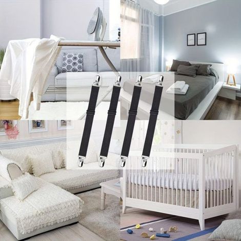 Tendeurs de draps lit - 4 pièces, élastiques, extensibles jusqu'à 130cm - Convient pour drap-housse Étiquette (1/5)