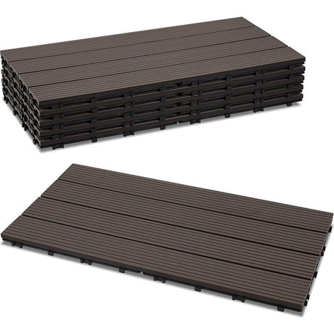 TolleTour Confezione da 36 piastrelle per decking in WPC, 4 listelli, 6 m², 30 x 60 cm, marrone caffè, piastrelle in legno composito con clip
