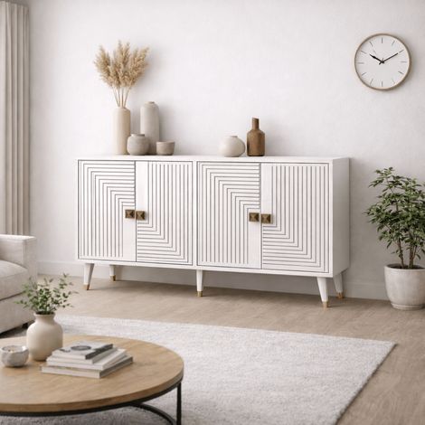 Modern Sideboard Weiß-Gold 120 cm Melamin Ahart
