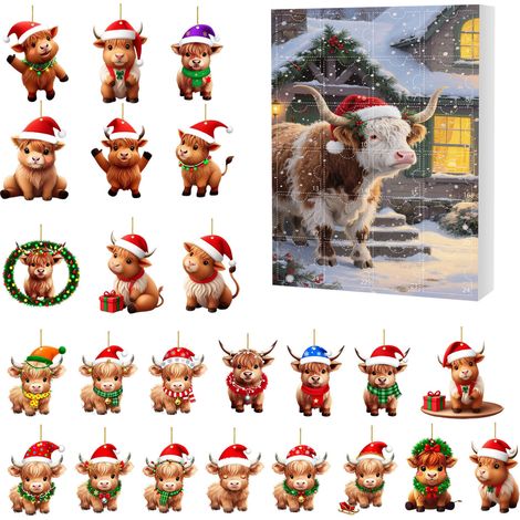 Calendrier de l'Avent de Noël 24 jours, boîte surprise, décoration de sapin de Noël style yak, boîte surprise plate en acrylique -- Boîte surprise N (GJ510-014) --