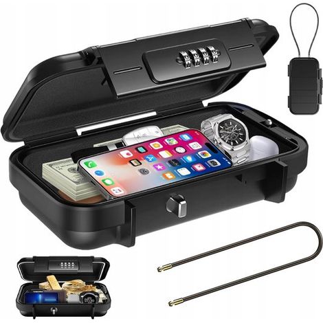 Coffre-fort portable - Cadenas à combinaison - Sécurité - Coffre-fort de plage - Étanche - Câble de 6 mm - Pour objets de valeur - Mini étui de sécurité - Idéal pour les voyages et le camping (1/5)