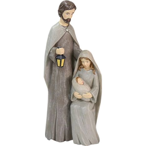 Statuette Sainte Famille de Noël, imitation bois gravé, relief, intérieur (1/5)