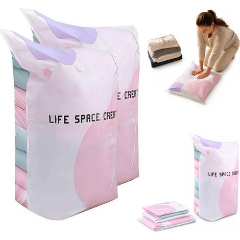 Lot de 2 Sacs de Rangement Sous Vide – Sans Pompe – Réutilisables – Économiseurs d’Espace – Décompression Rapide – Étanches à l’Air – Anti-Humidité – Écologiques -507030cm (1/5)