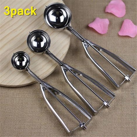 Cookie Scoop - Ice Cream Scoop - Stainless Steel Portioning Scoop Set - Large Medium Small - For Dough Fruits Melon Cupcakes - 3 Pieces (1/5)