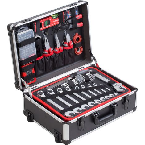 Meister Werkzeugtrolley 230-teilig - Werkzeug-Set - Mit Rollen - Teleskophandgriff / Profi Werkzeugkoffer befüllt / Werkzeugkiste fahrbar auf Rollen / Werkzeugbox komplett mit Werkzeug / 8973740