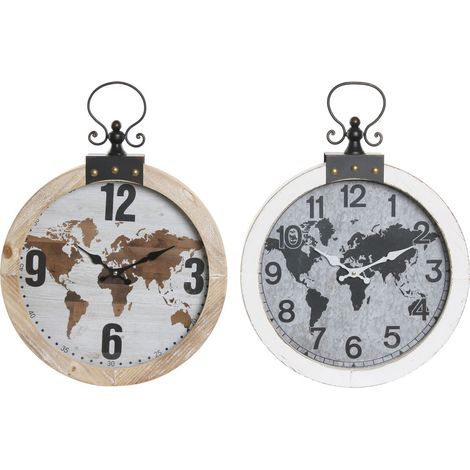 Horloge murale dkd homedecor 40 x 4 x 54 cm verre fer bois mdf carte du monde (2 pièces) (1/3)