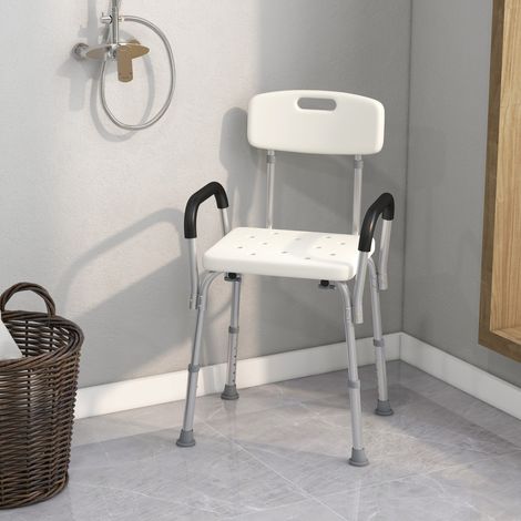 Chaise de Douche siège de Douche Ergonomique Hauteur réglable Pieds antidérapants Dossier accoudoirs Amovibles Charge Max. 136 Kg alu HDPE Blanc (1/5)