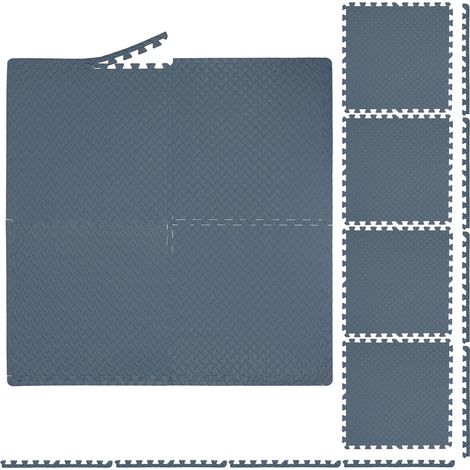 Relaxdays Bodenschutzmatte, 60x60 cm, 8 Schutzmatten mit Rand, EVA, 3m² Fläche, Unterlegmatte für Fitnessgeräte, grau