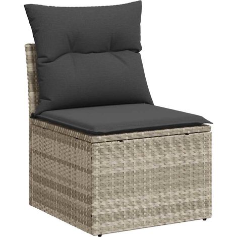 Gartensofa ohne Armlehnen mit Kissen Hellgrau Poly Rattan vidaXL
