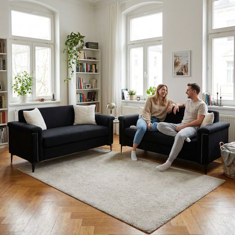 FX-P22EU-BK-2PCS-172 cm 2-Sitzer Sofa-set – Platzsparendes Design für kleine Wohnungen, Bequemer Stoffbezug, Stabile Metallfüße, Modernes Wohnzimmer-Sofa-set