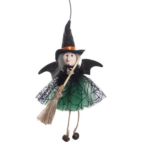 Figurine Sorcière - Décoration Suspendue Halloween - Pour Intérieur Extérieur - 24 x 13,5 x 6 cm - Vert - 1 Pièce (1/5)