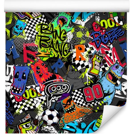 Carta da parati sportiva con graffiti di calcio per soggiorno e camera da letto 50x1000 cm (1/5)