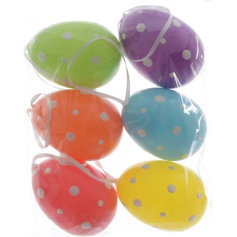 Kaemingk – Décoration de Pâques œufs en plastique – Assortiment multicolore à pois blancs, 9 cm, lot de 6 (1/3)