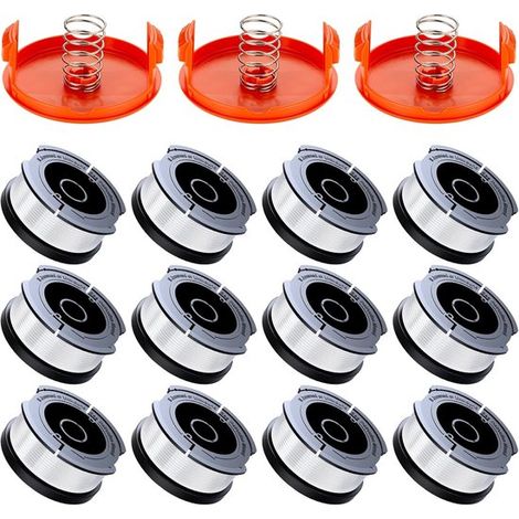 12 bobines fil coupe-bordure 1,65 mm compatibles Black+Decker A6481/A6485, avec 3 capots et 3 ressorts (1/4)