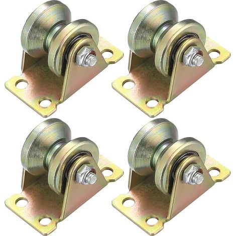 Lot de 4 poulies de levage à gorge – Roulettes à rainure en V – Acier 45# haute résistance – Pour portails coulissants et équipements de fitness