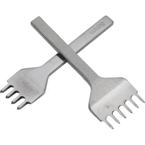 2 Pcs Poinçon à Coudre Cuir 6mm 4 et 6 Dents Acier Poli Mirroir Outils de Maroquinerie DIY (1/5)