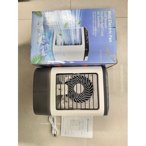 Ortviai Ventilateur de bureau réfrigérant portable avec boîte à glace 350 ml, réservoir 900 ml, 3 vitesses + turbo, nébulisation double (1/3)
