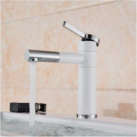 Robinet de lavabo de salle de bain cylindrique noir simple et contemporain, Mitigeur de lavabo - Blanc-Chrome,20cm (1/4)