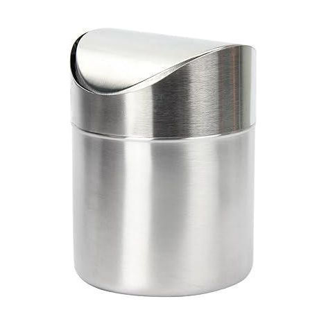 Mini poubelle en avec couvercle basculant pour bureau table voiture chambre à coucher acier inoxydable argentée (1/5)