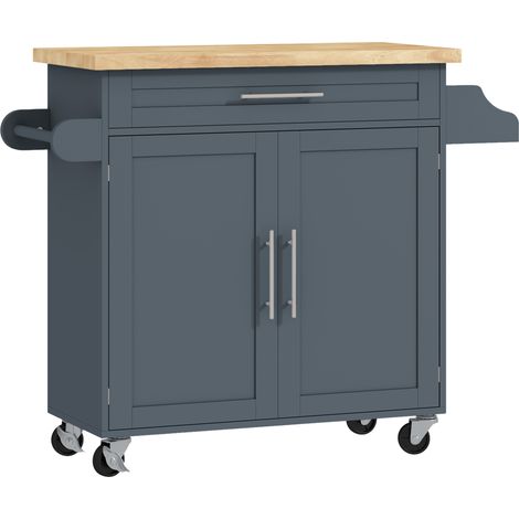 Küchenwagen aus Holz mit Schublade, Gewürzregal und Schrank, 109 x 40 x 89 cm, grau-holzfarben