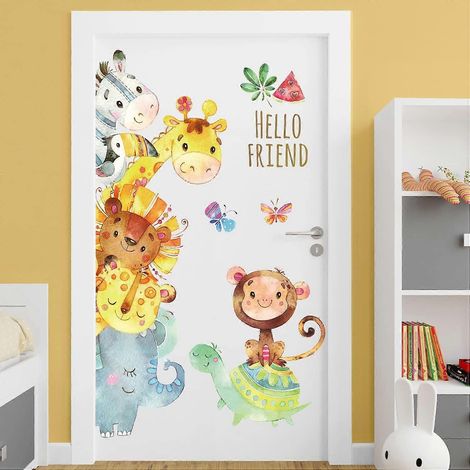 Stickers muraux animaux de dessin animé, stickers muraux animaux de la jungle, girafe, éléphant, pour chambre de bébé, chambre d'enfant, salle de bain. (1/5)
