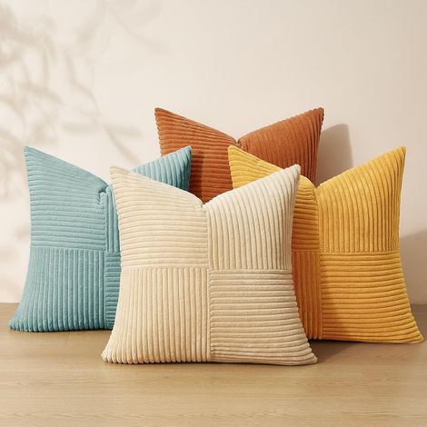 Corduroy solid color patchwork combination home decoration pillowcase, cushion cover, seat cushion cover -- yellow, orange, and green patchwork combination -- 4545cm