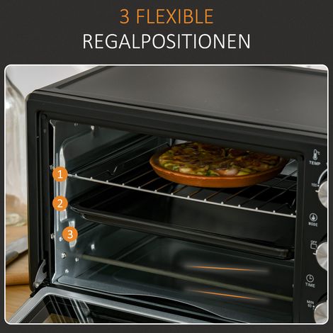 Minifour, four grille-pain 21 L avec 1 grille métallique et 1 plat de cuisson, 3 modes de cuisson, 100°C-230°C, acier inoxydable, verre, noir (1/4)