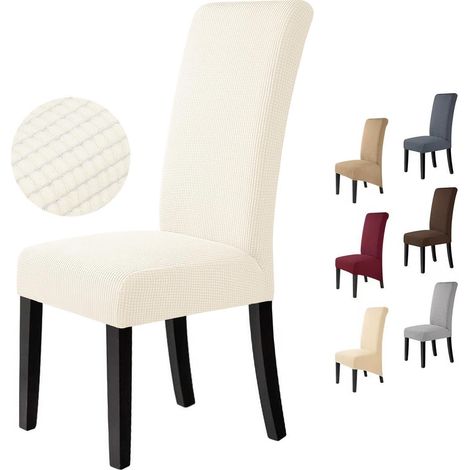 Housses de chaise extensibles en jacquard, lot de 6, crème, lavables (1/5)