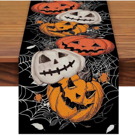 Halloween Tischläufer Kürbis Spinnennetz Deko 183x33cm Schwarz Orange