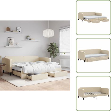 Cama con cajones - vidaXL Sofá cama nido con cajones tela color crema 90x200 cm - Almacenamiento en sofá