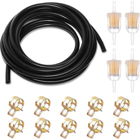 Tuyau de Carburant 5 mm, Kit Tuyau D'essence 5 Mètres avec 4 Filtres à Essence et 10 Colliers de Serrage Durite Essence Durite Gasoil Pour Moteurs Voitures Motos Tracteurs et Petits Moteurs (1/5)